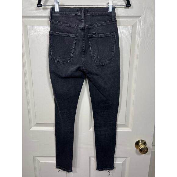 Agolde Jeans Sophie Mid Rise Skinny Temple Black Heavy Distressing 24 / 0 - Picture 7 of 13